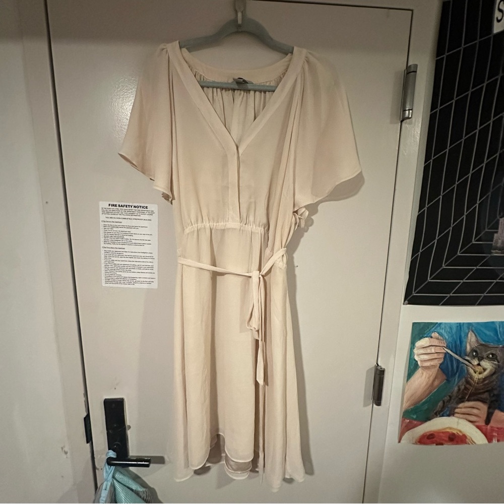 H&M Flutter Sleeve V-Neck Midi Dress in Cream